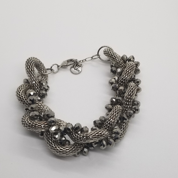 Alfani silver tone mesh chain bracelet with gunmetal beads - Picture 2 of 4